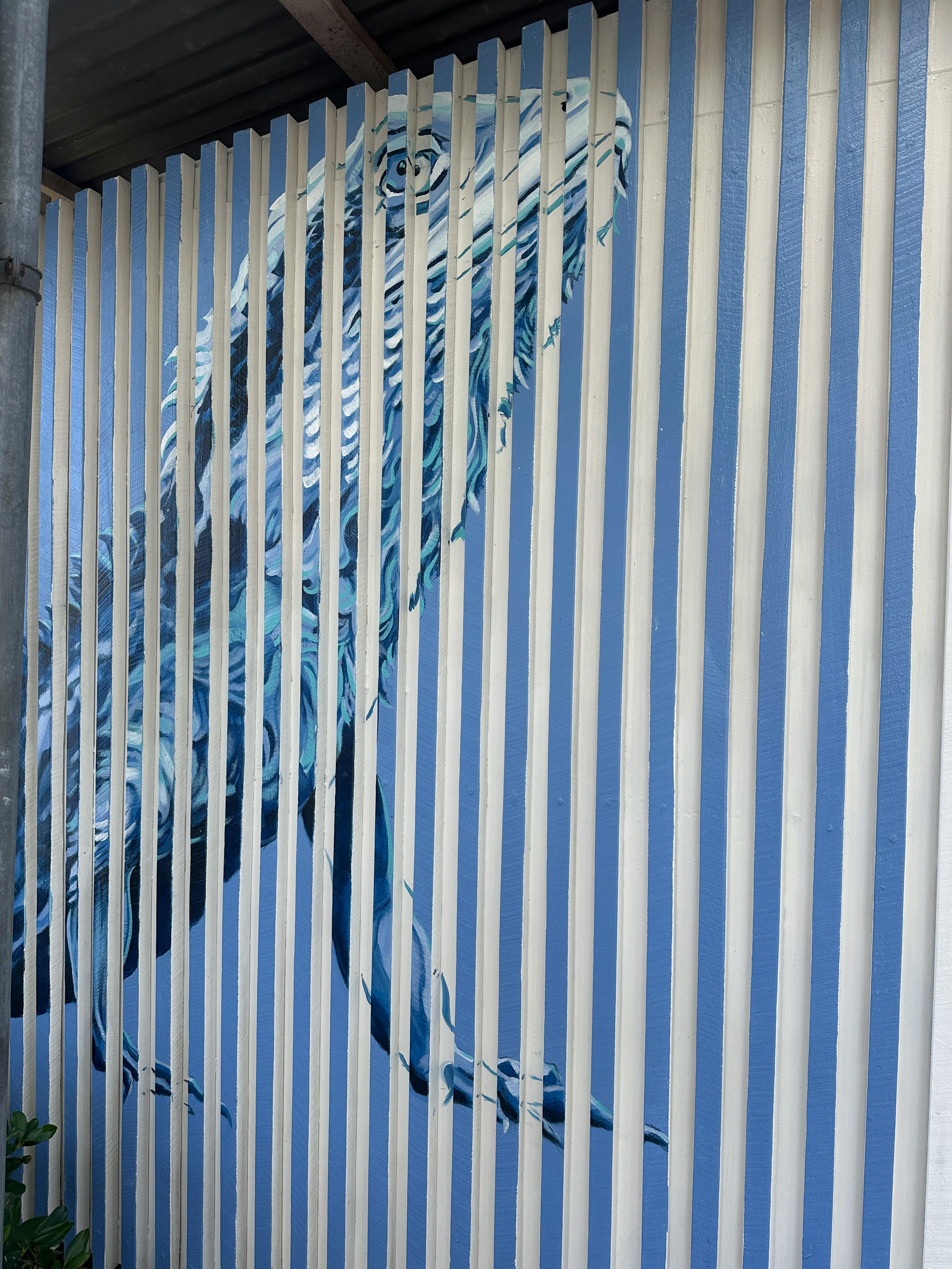 Water dragon painted into the pump station slats