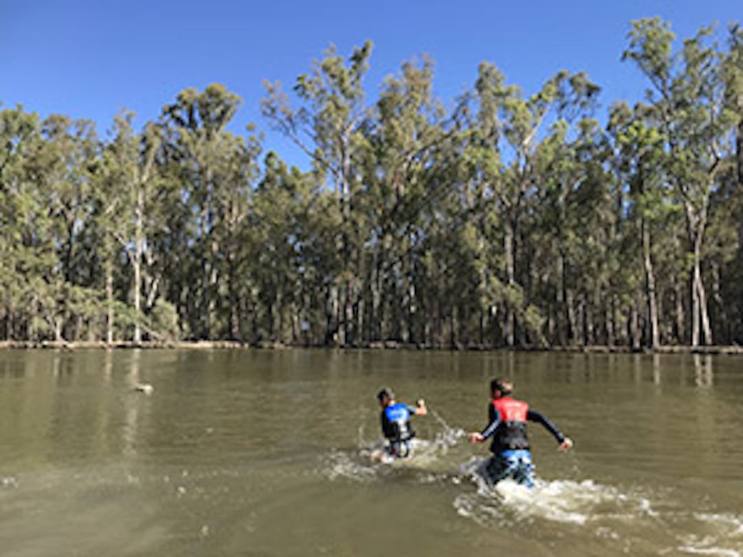 children playing in the Murray River at Barmah Choke