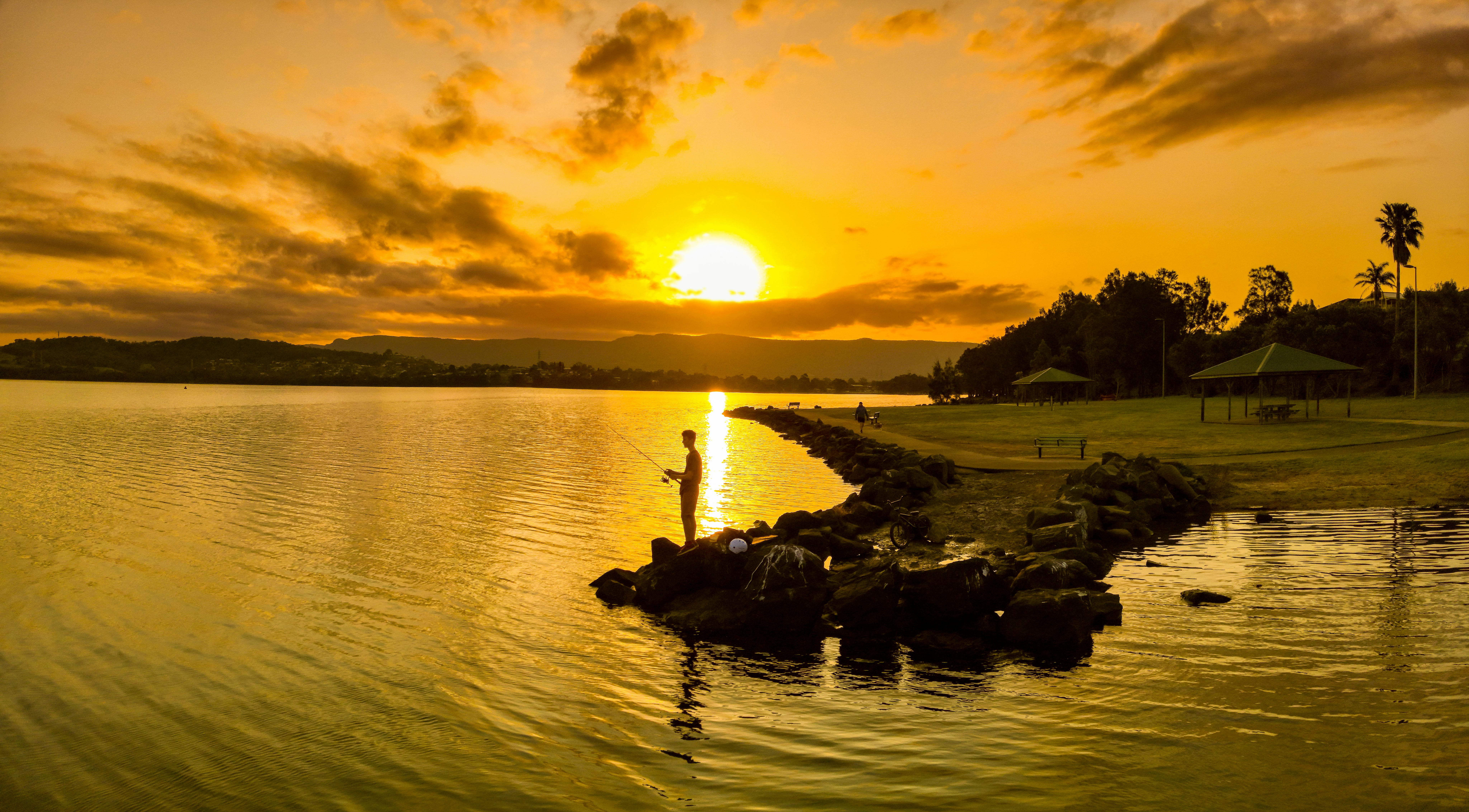 Fishing at sunset