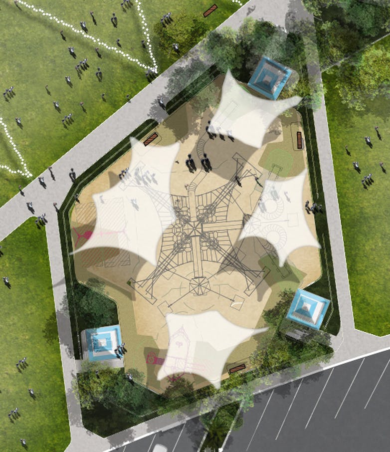 Playground Aerial with shade sails