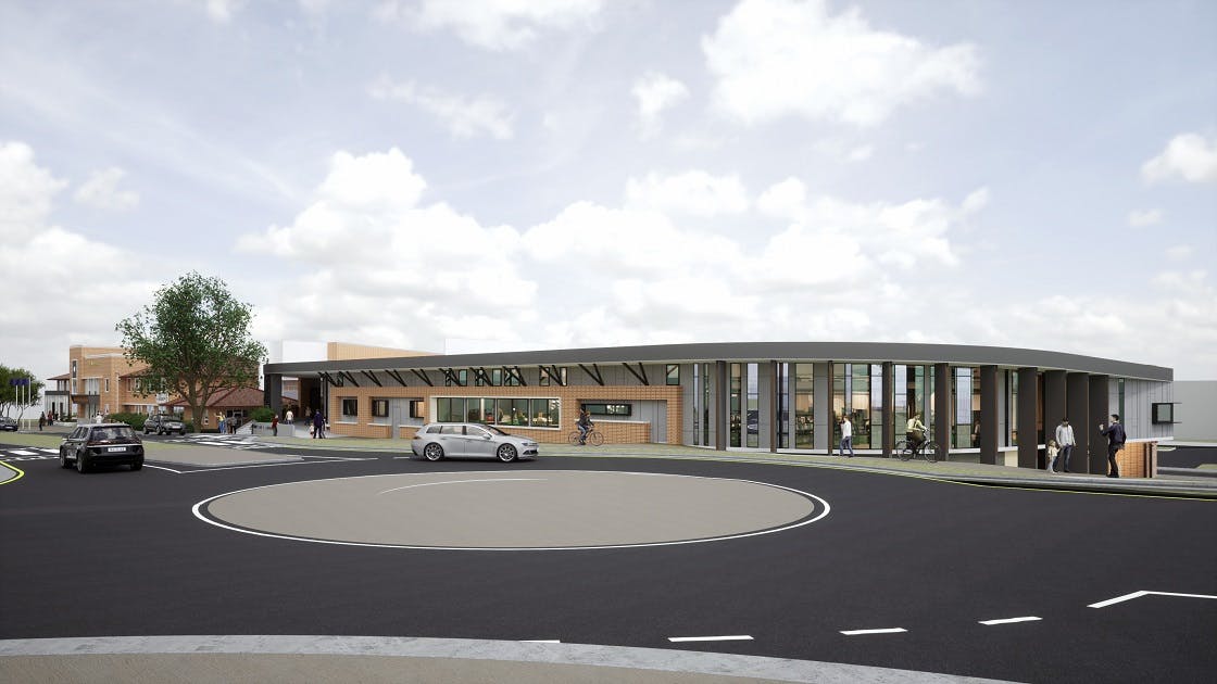 Artist impression of lowset building from north eastern perspective