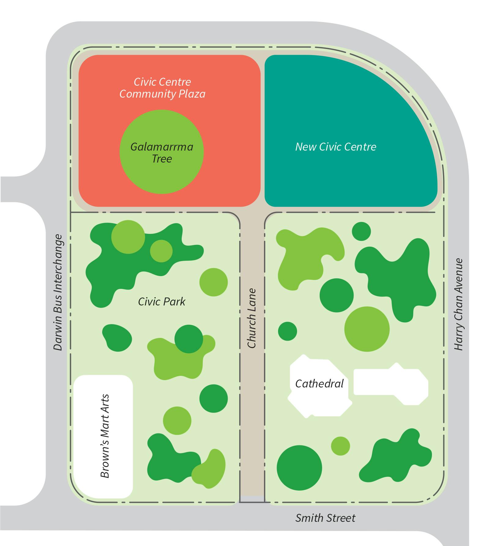 Map of the Civic Centre Community Plaza surrounding area