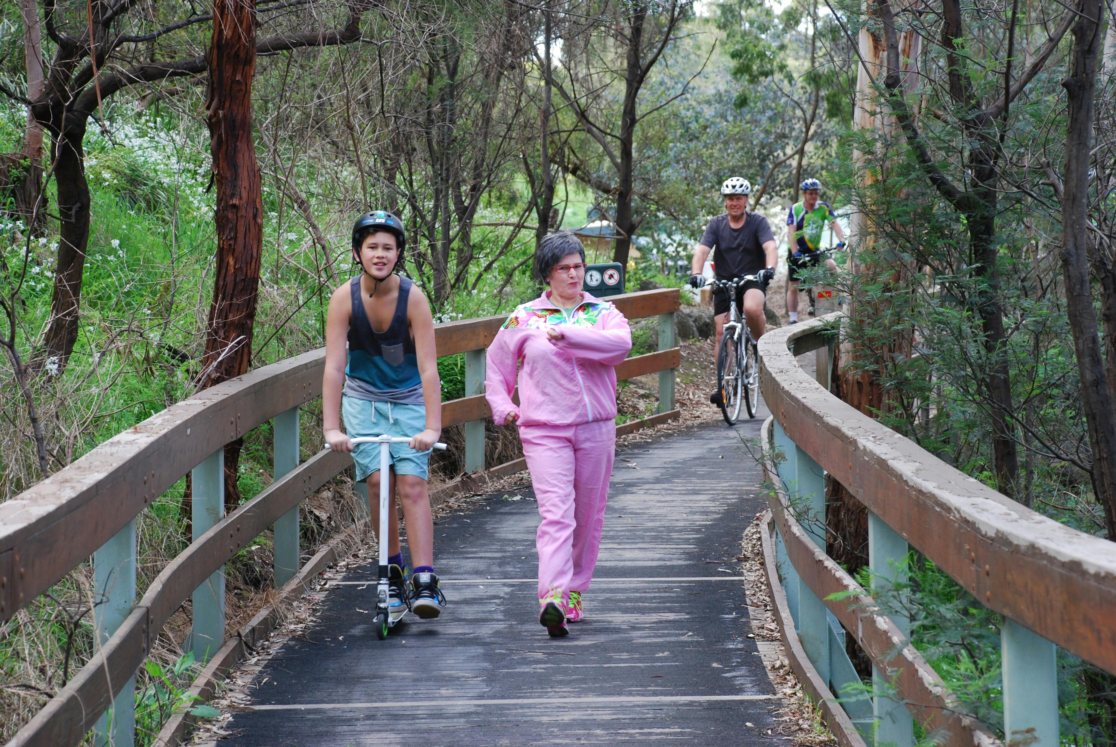 Gran and Dunc walk the Mullum trail with the Manningham Bicycle Users Group "BUG"