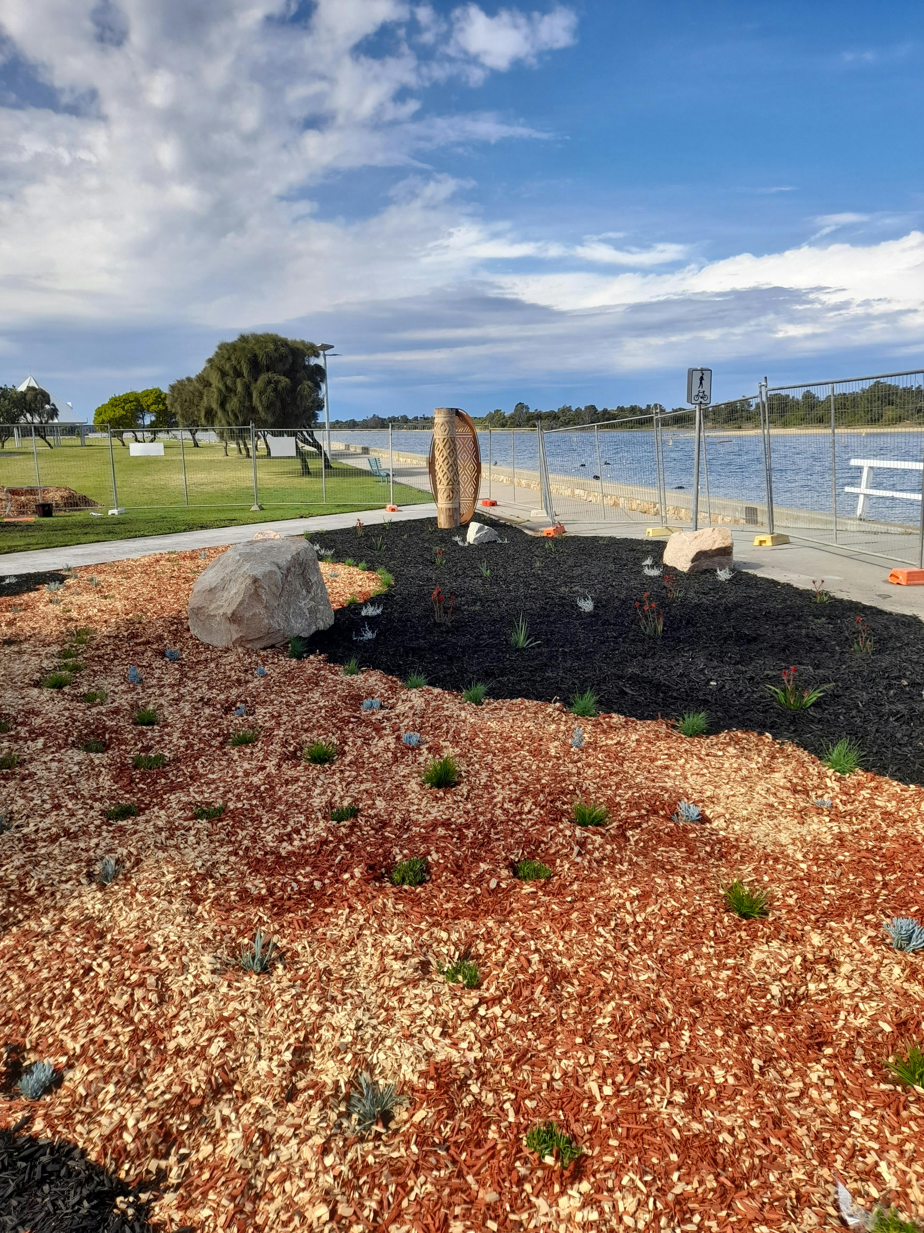 30 August 2023 - planted garden beds around the shields at the North end of the Lakes Entrance footbridge