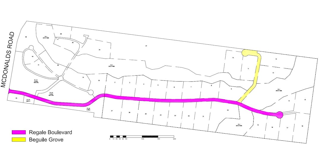 Plan with the proposed mapping of Regale Boulevard highlighted in pink