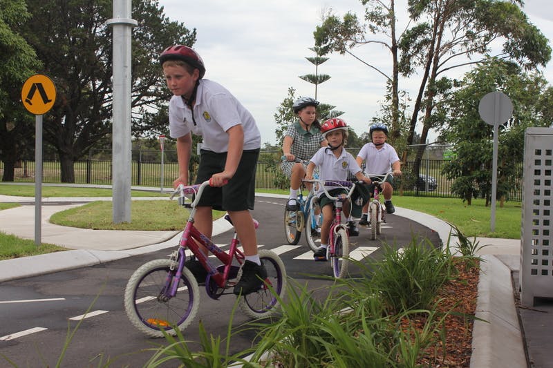 Chifley Public School kids testing out the new bike track
