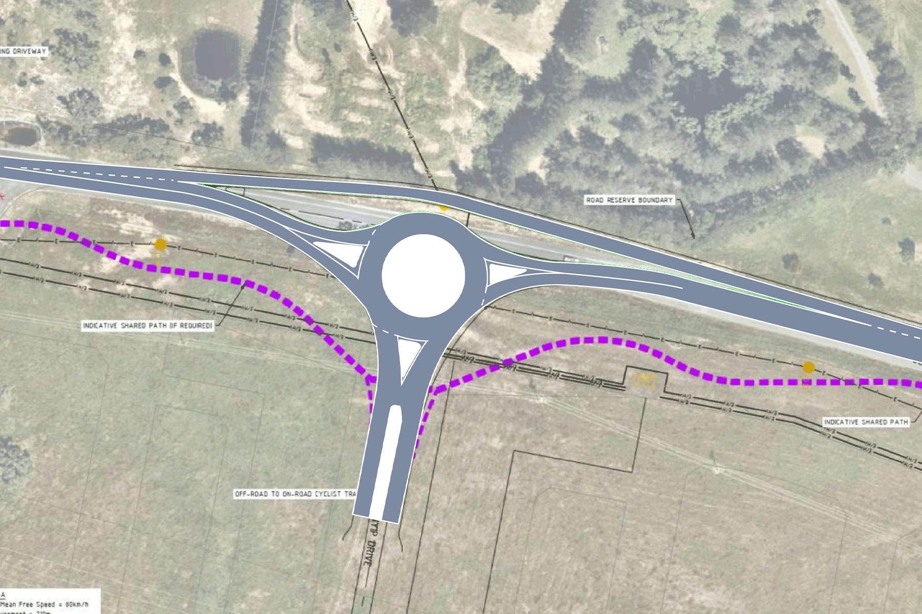 Option 2 - Single lane roundabout with bypass lane heading north towards Queanbeyan