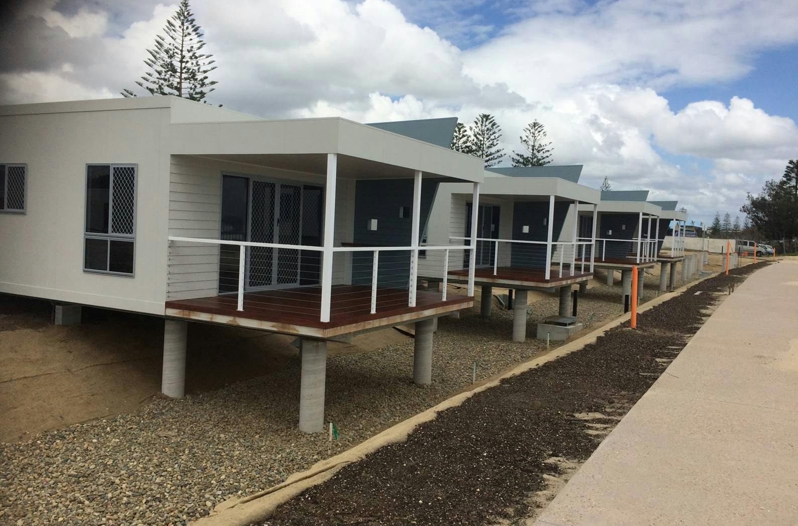 Another view of the Kingscliff Beach Holiday Park cabins.