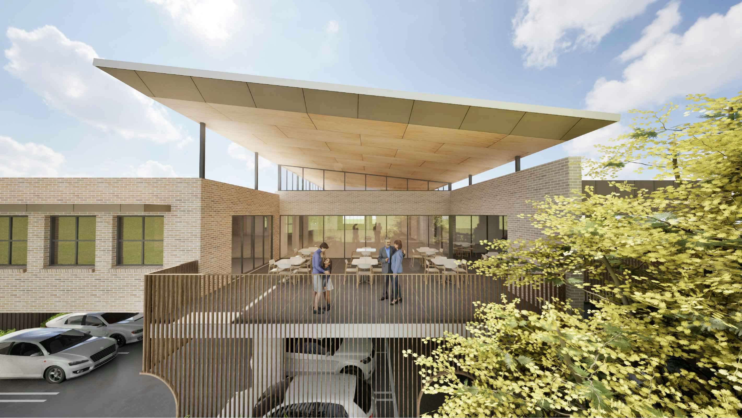 Perspective drawing of outdoor balcony.