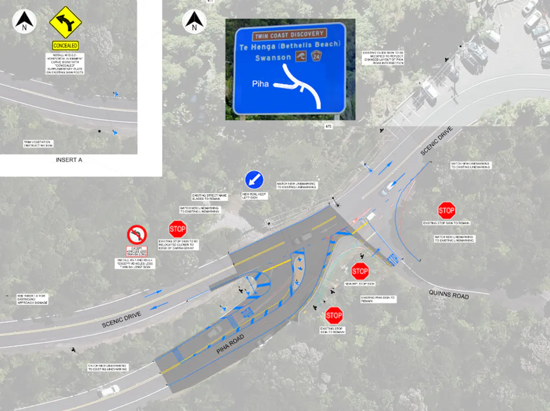 Piha Road and Scenic Drive intersection