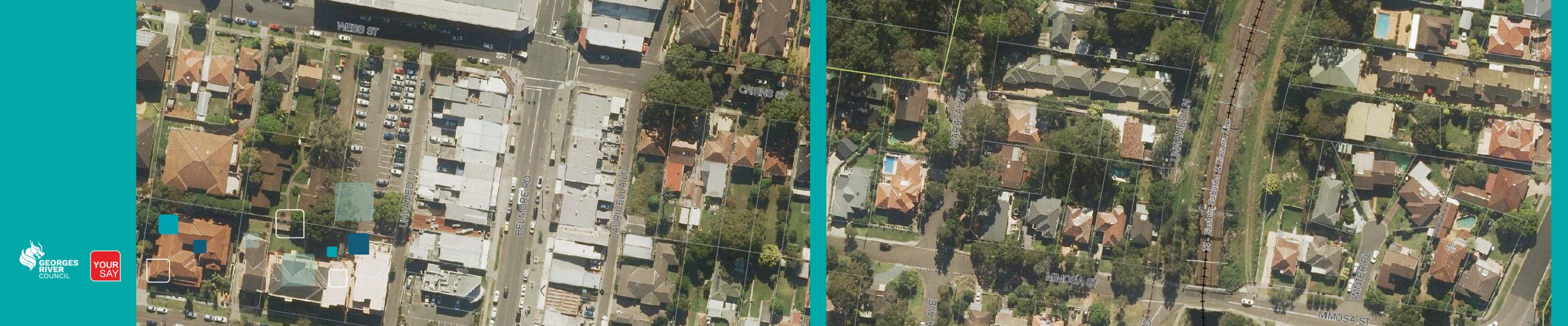 Aerial images of unnamed streets in Riverwood and Oatley