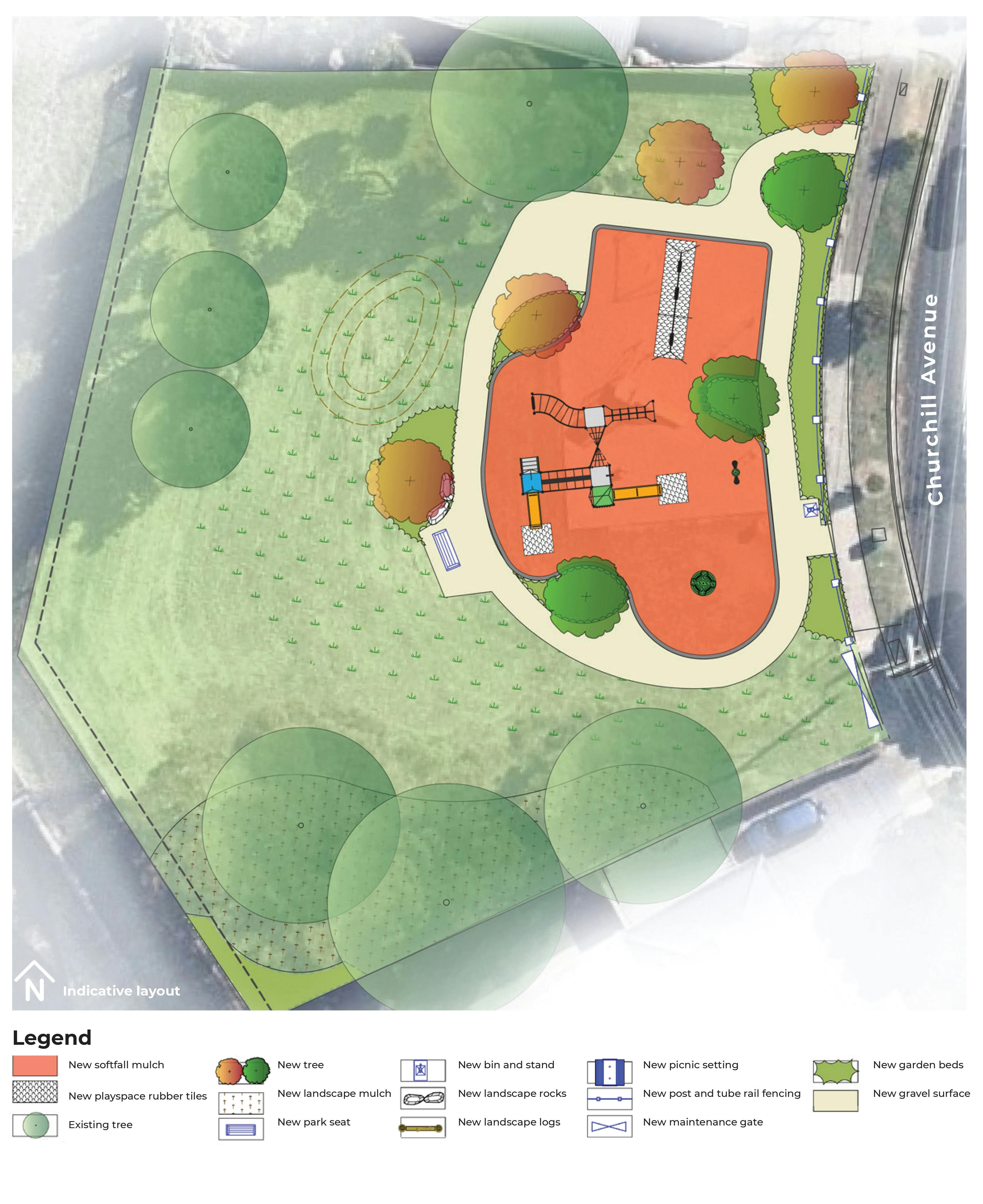 Churchill Ave Reserve - Play & Landscape Concept Plan.