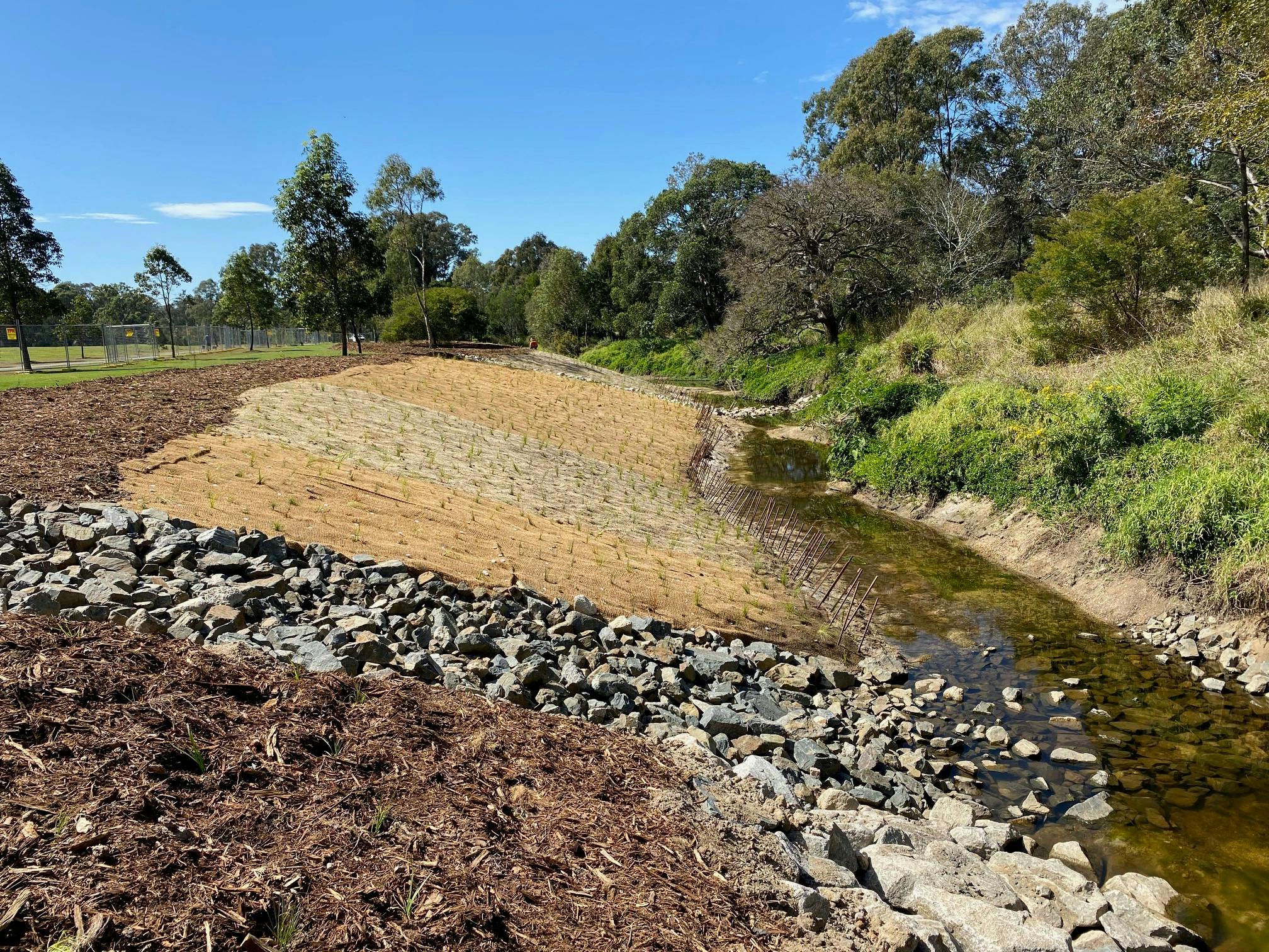 Downfall Creek - example of rehabilitated works on a creek bank
