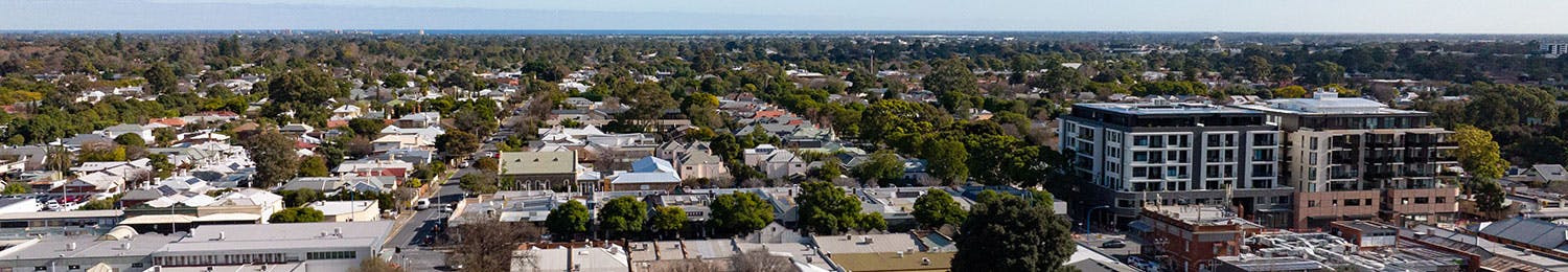 aerial view of roads, houses and trees within the City of Unley