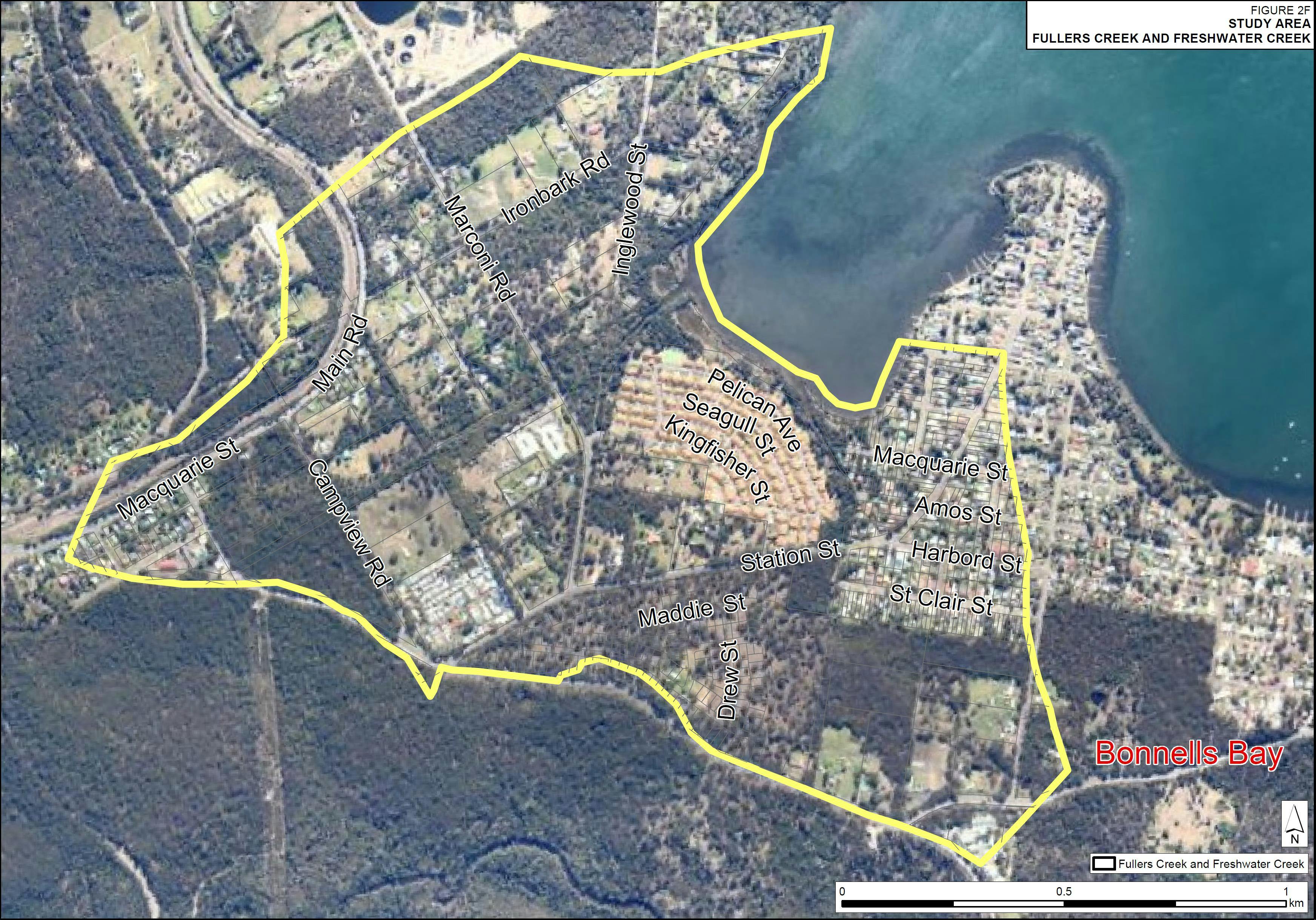 Fullers Creek and Freshwater Creek at Bonnells Bay  flood study catchment