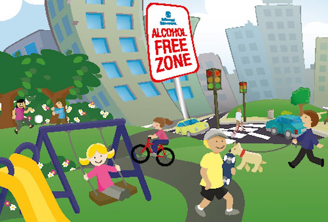 Alcohol Free Zones relate to roads, footpaths and public car parks.