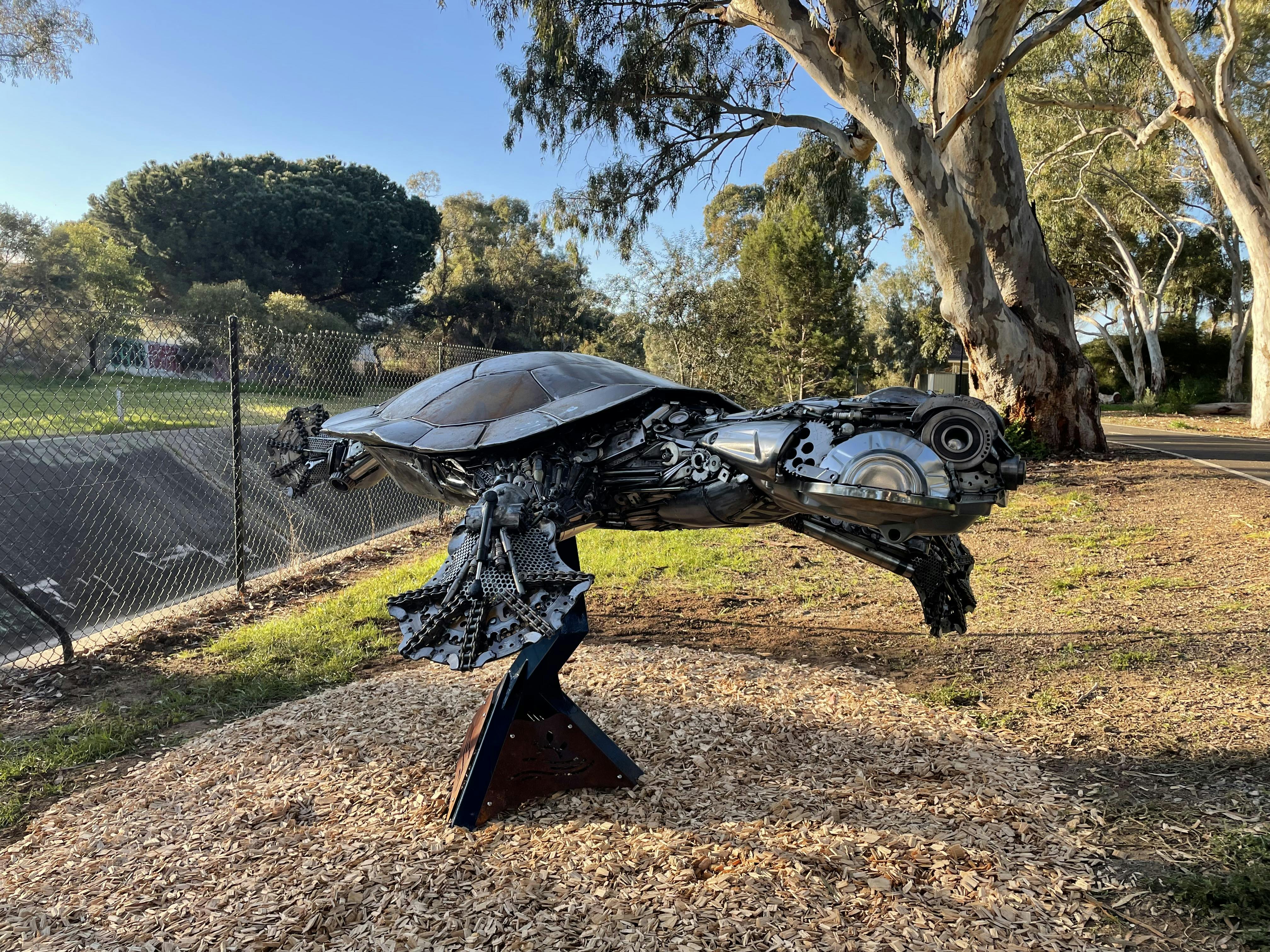 "Plastron" part of Reclaiming Sturt River project 2021 by James Stewart. Commissioned by City of Marion