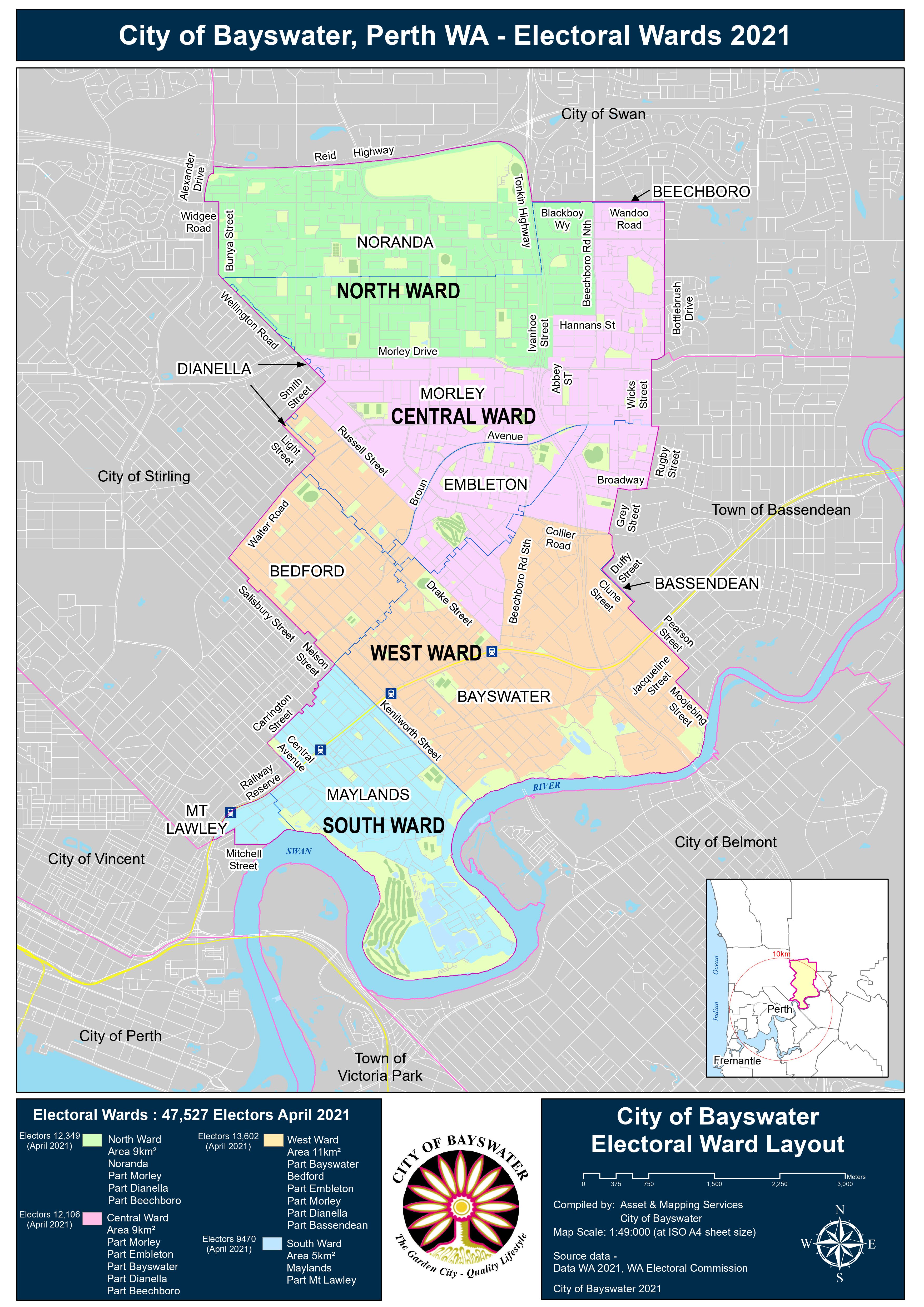 City Of Bayswater Current Electoral Ward Boundaries | Ward Boundary And ...