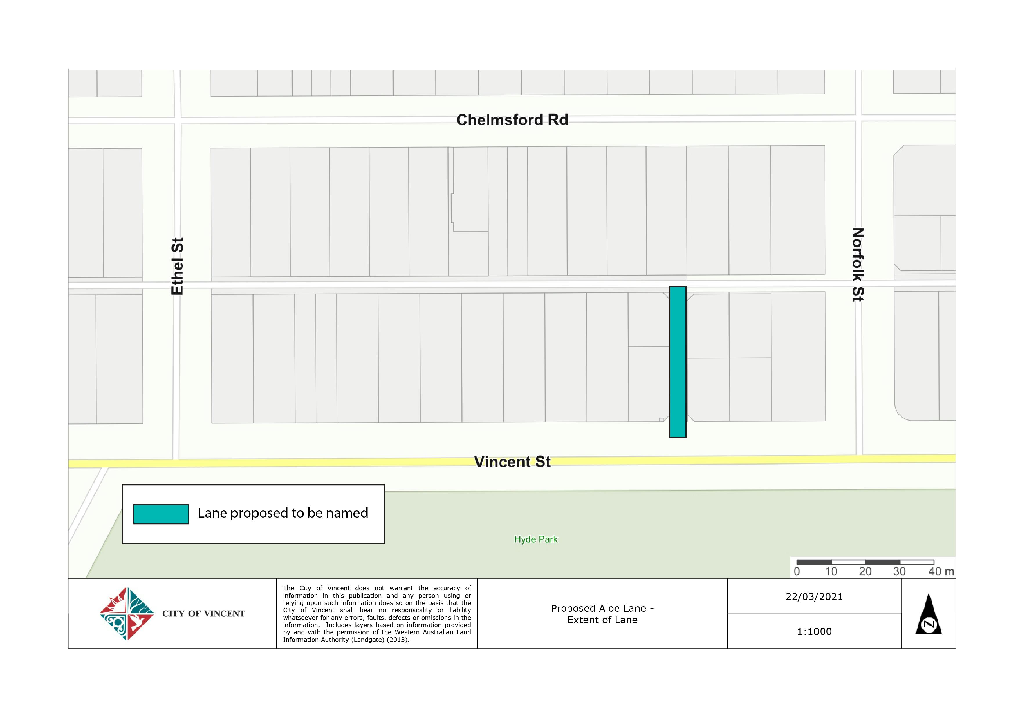 Plan showing location and extent of lane