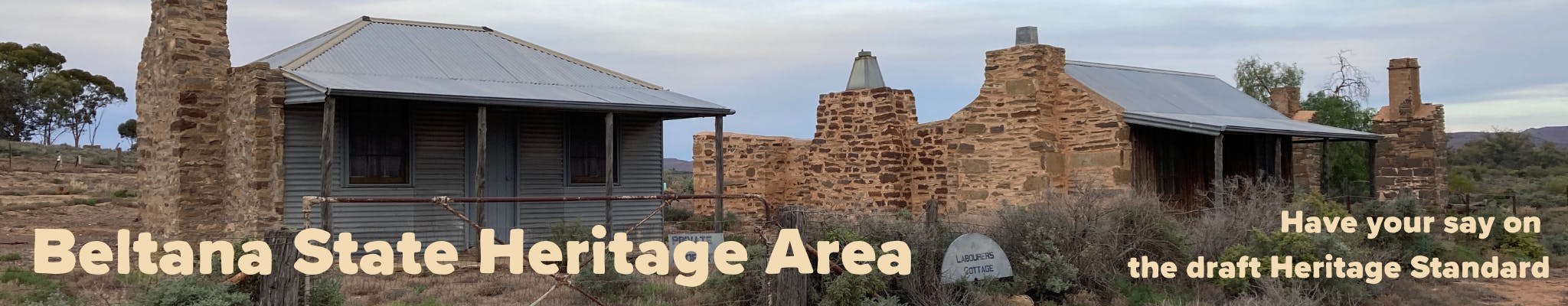 Modest and rustic stone and corrugated iron cottages in the outback.