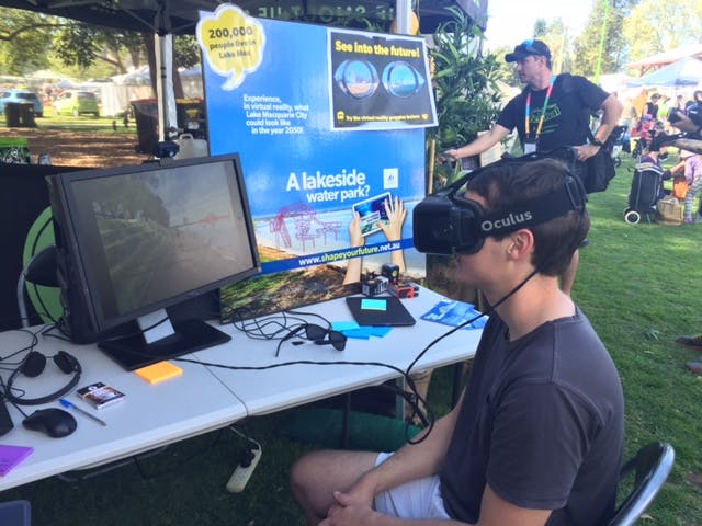 Trying out the virtual reality goggles at Living Smart Festival