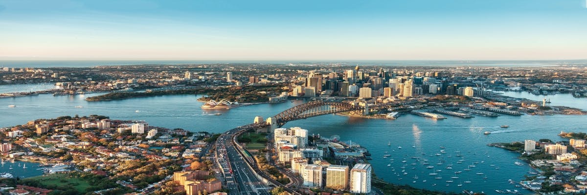 Aerial view of Sydney CBD looking towards Eastern Suburbs