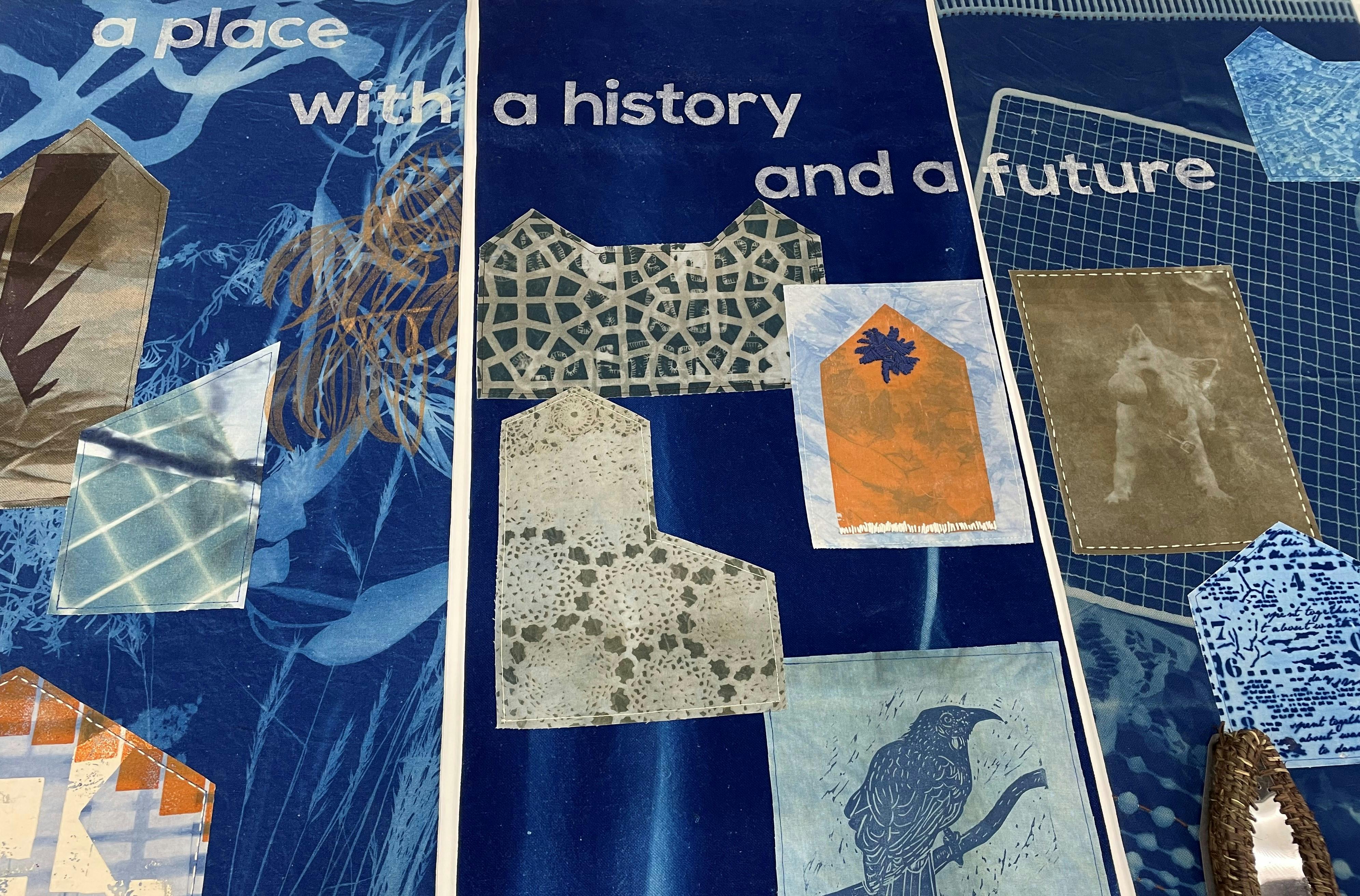 "A place with a history and a future" textile artwork 2022 by Donna Gordge and community. Mitchell Park Sports and Community Centre. Commissioned by City of Marion