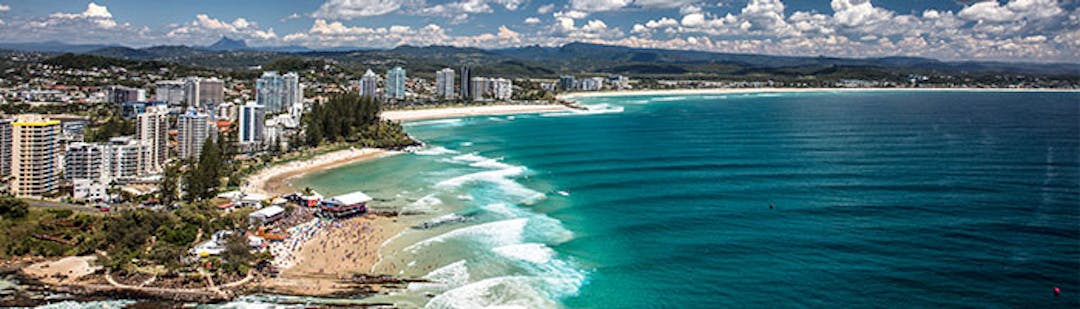 Aerial shot of the Coolangatta and Kirra coastline