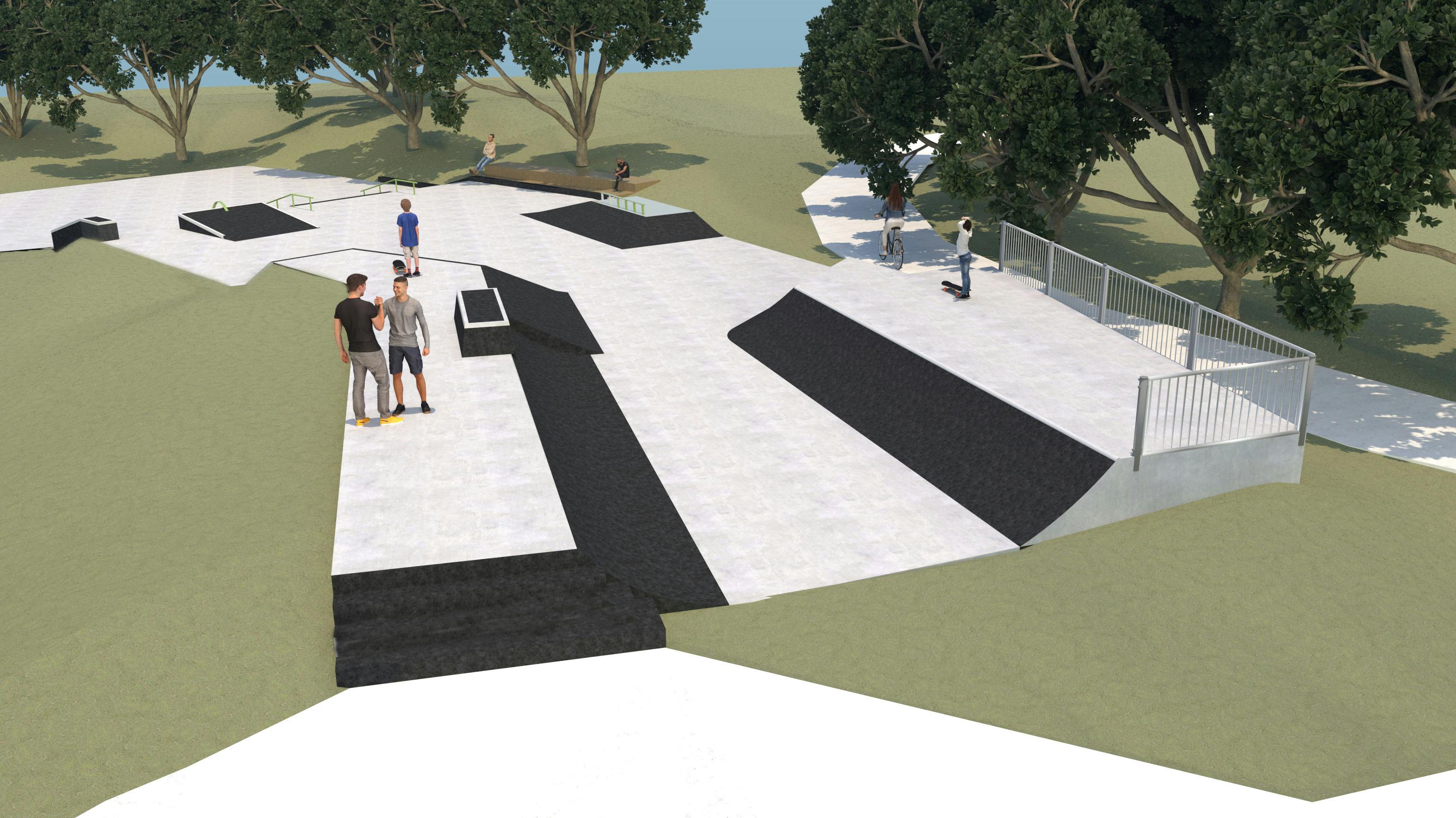 Render of proposed new skateable elements at Booker Place Park