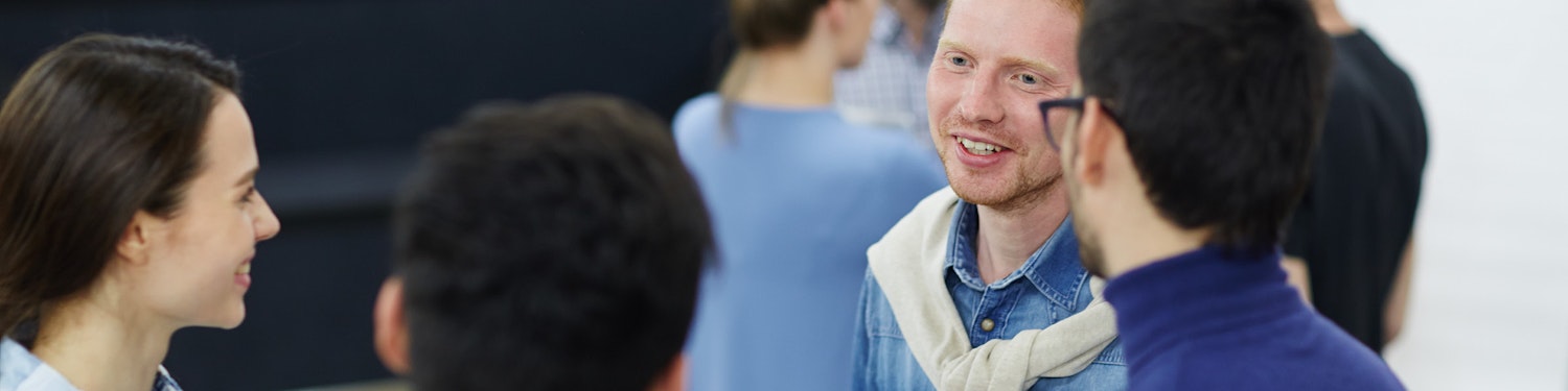 Graphic showing people communicating via talking, phone, email etc