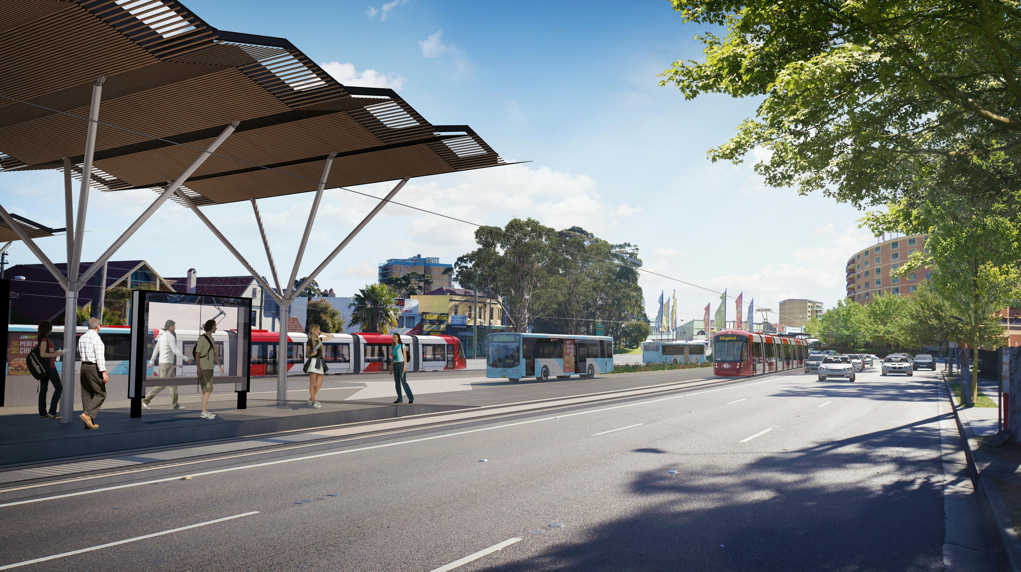 Artist impression: Light rail at Kingsford (Source: Transport for NSW)