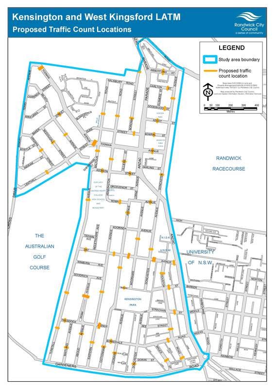 Proposed locations for traffic councts