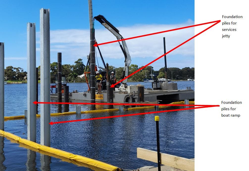 construction of foundation piles for services jetty and boat ramp