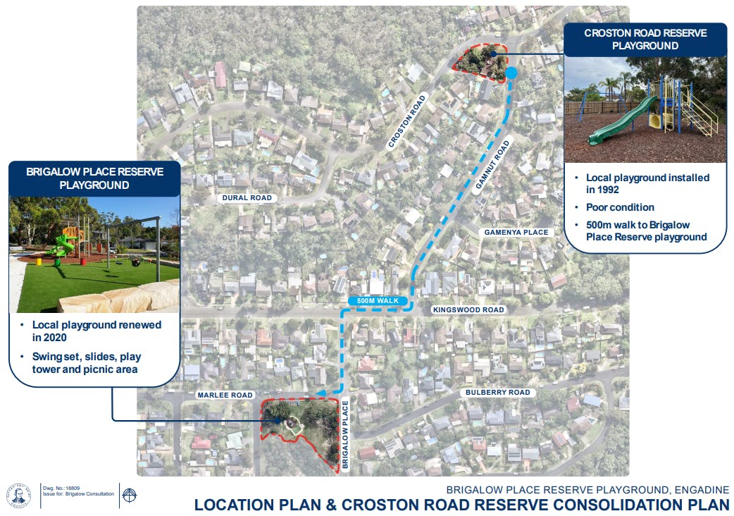 Renewal and consolidation plan - Brigalow Place Reserve and Croston Road Reserve Playgrounds  