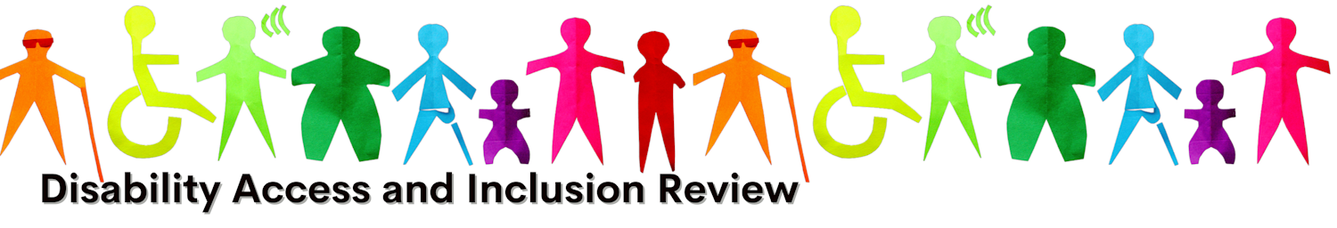 Words 'Disability Access and Inclusion Review' on a white background with coloured graphics of people with diverse abilities