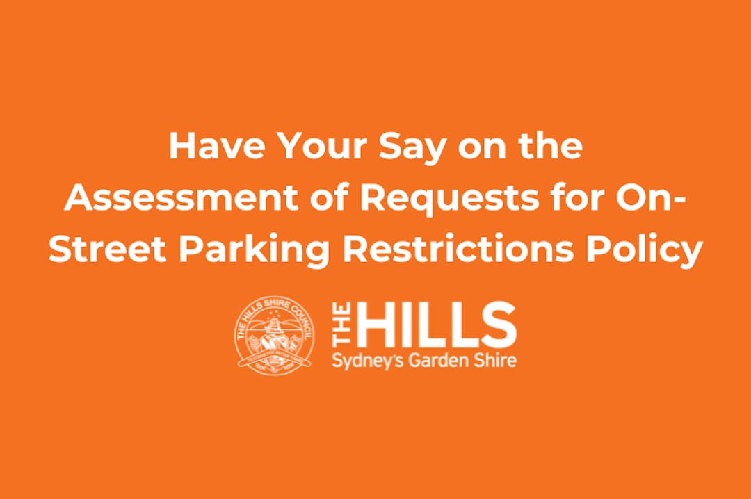 Orange background with the policy title and the hills shire council's logo.