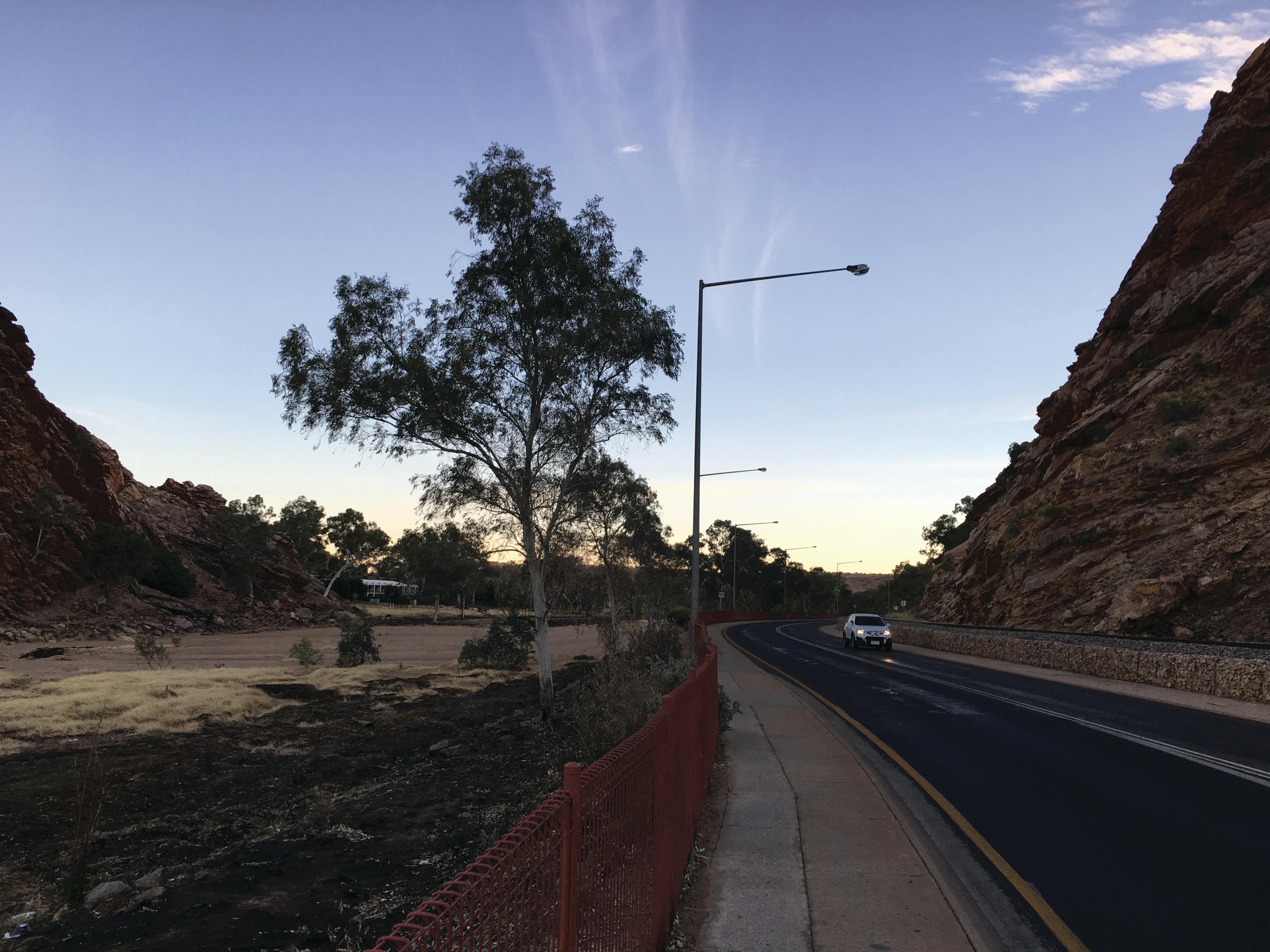 Twilight at The Gap (Ntaripe) showing shared path, road and river bed