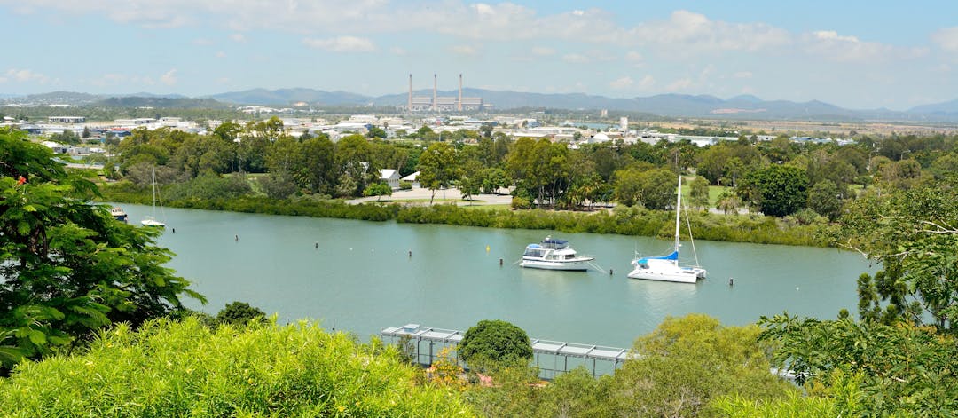 Panoramic image of the view over Gladstone, Queensland, toward the Powerhouse.
