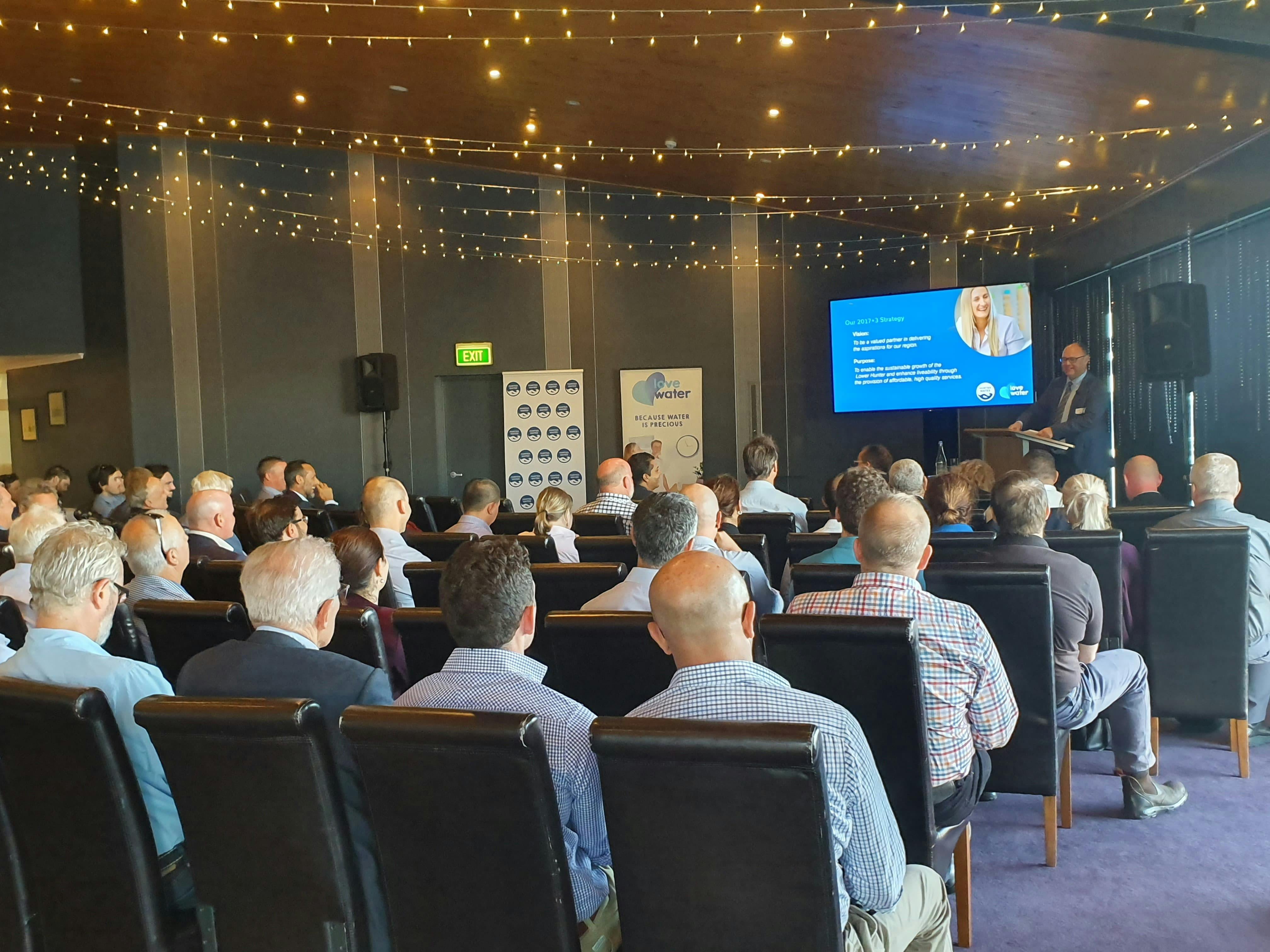 Hunter Water Manager Director, Jim Bentley addresses attendees at the 2019 Development Forum