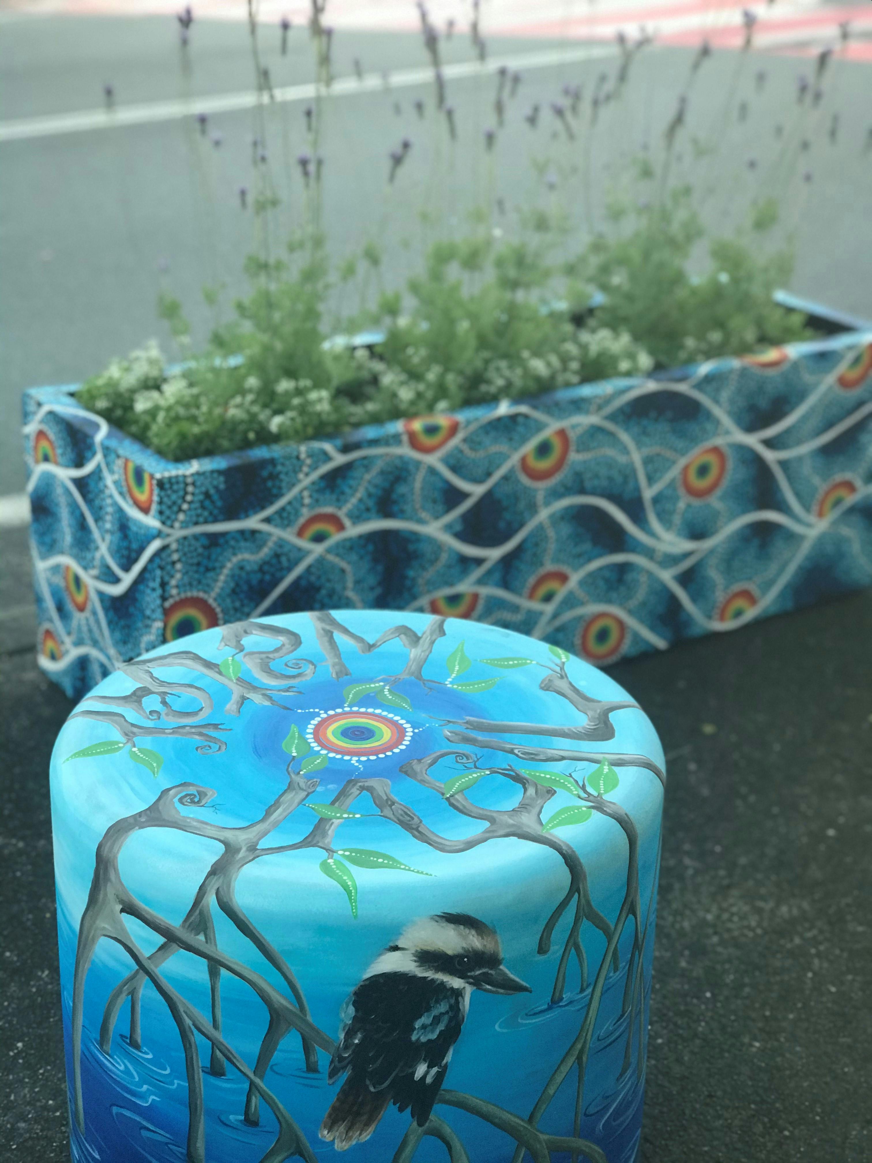 Planter and art seat at Brisbane Street
