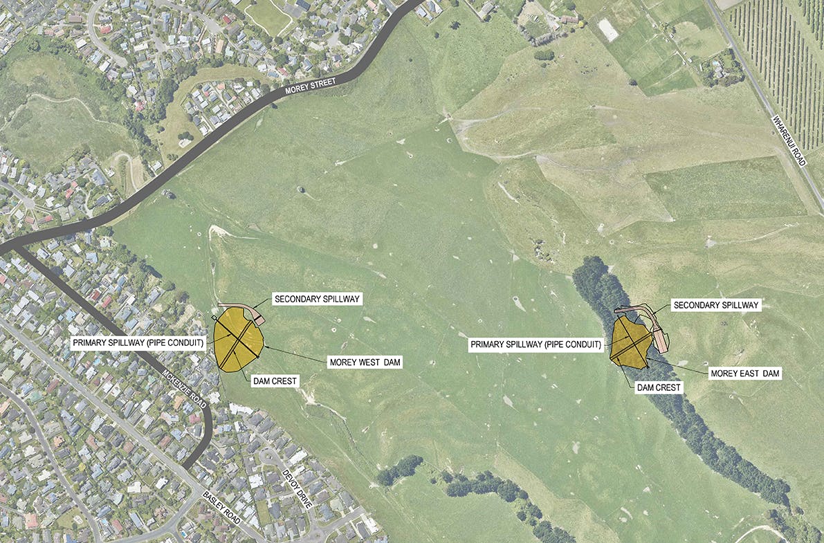 Location of the two proposed dams above Morey Street