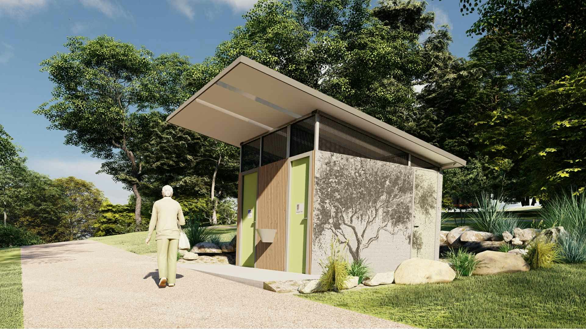 Artist image of cubicle toilet