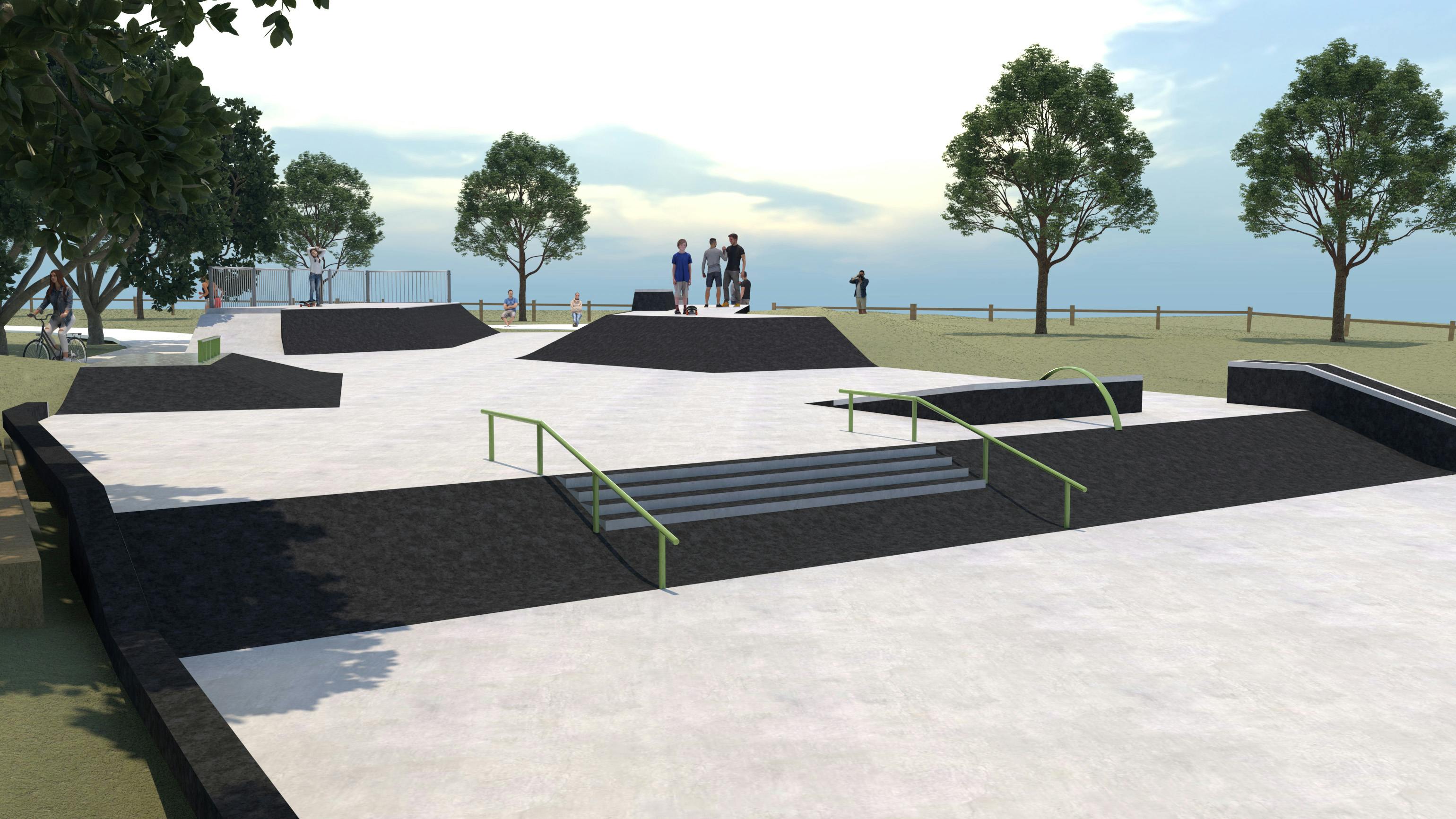 Render of proposed new skateable elements at Booker Place Park