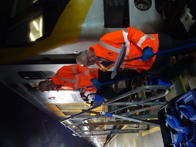 Helping the team clean the trains at Leppington