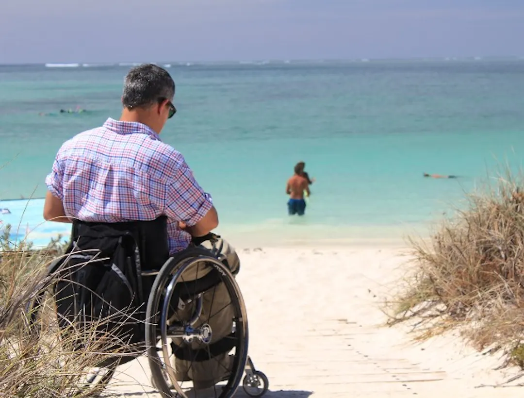 Wheelchair access to the beach in summer