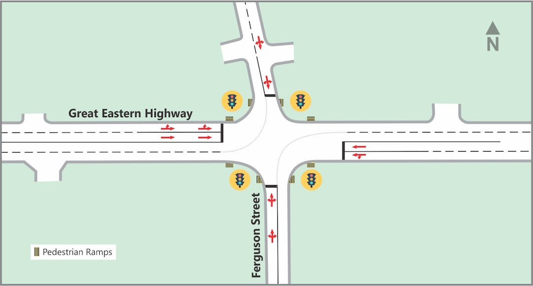 Traffic signals are proposed at Great Eastern Highway and Ferguson Street