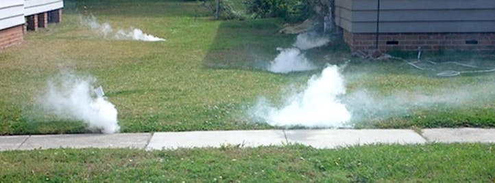 Smoke from damaged sewer laterals escaping through the ground