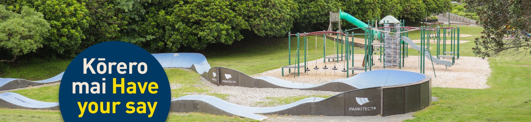 The ageing pump track and playground at Waikanae Park