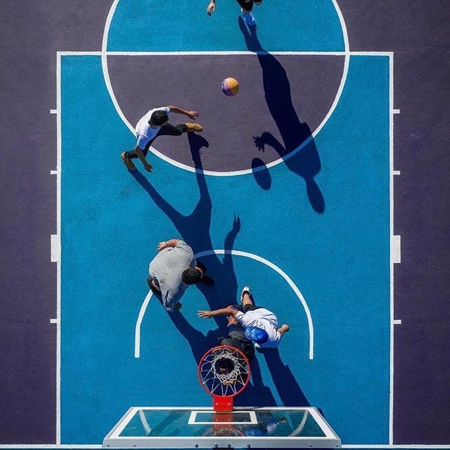 Colourful linemarking on a multiuse court