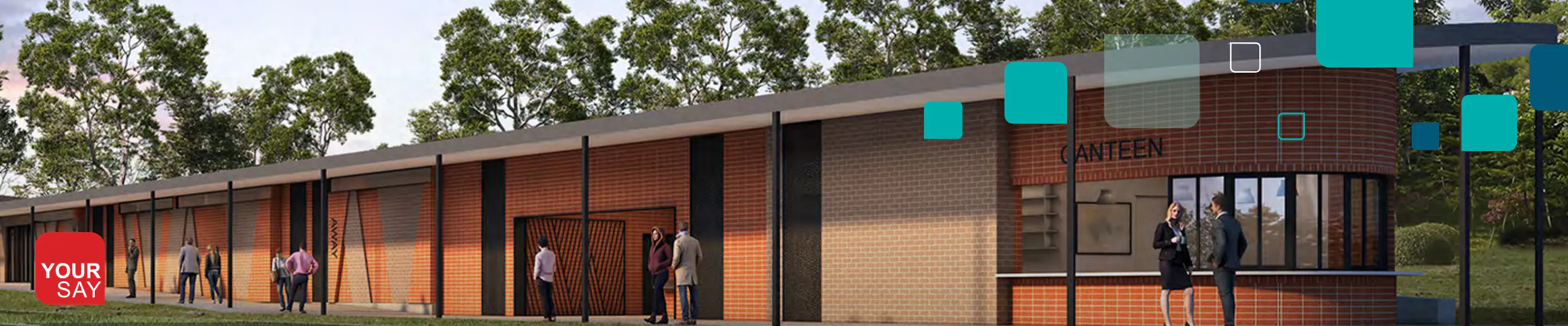 A teal background with red and cream coloured splashes, with the text "humans of Georges River"